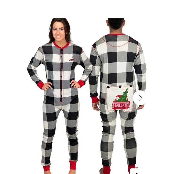 Lazy One Check Flapjack Tailgate Long John Pajamas Multicolor Size Medium - Picture 2 of 11